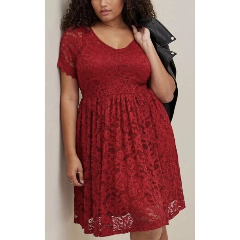 Torrid Red Mini Skater Dress Lace Fully Lined Short Ruffle Sleeve Women's 3X NWT